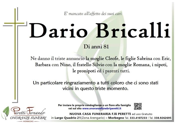 Dario Bricalli necrologio