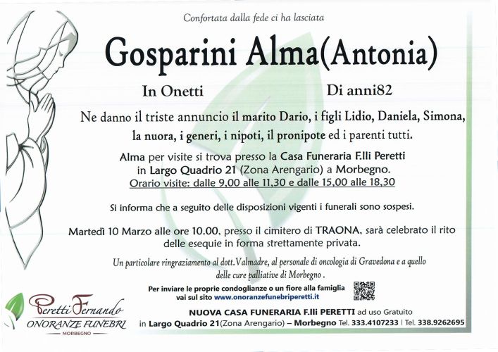 Gosparini Alma (Antonia ) in Onetti  necrologio