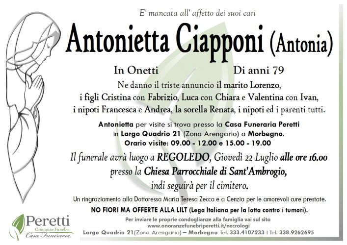 antonietta ciapponi necrologio