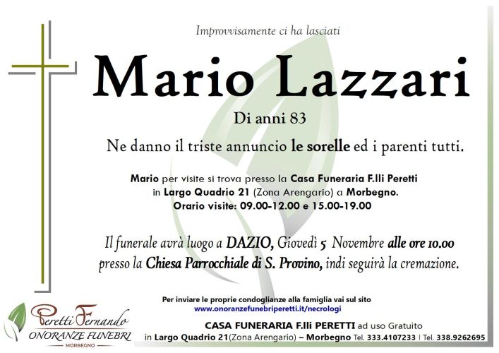 Mario Lazzari necrologio