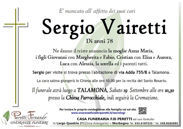 sergio vairetti necrologio